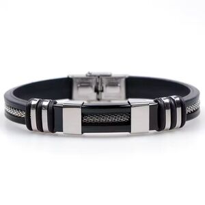 Men's Black and Silver Bracelet